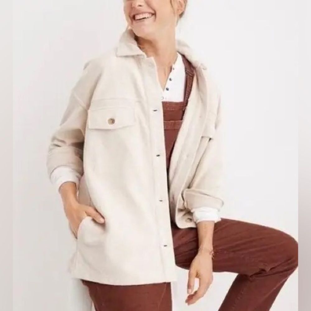 Aerie Luxe Trucker Shacket Shirt Jacket Color Soft Oat Beige Cream Cotton XS